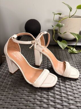 Call It Spring White Block Heel Ankle-Strap Sandals